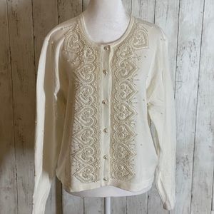 Adorable pearl beaded button up cardigan-Size Medium